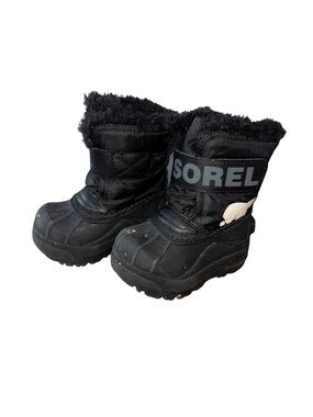 Sorel Black Kids Snow Boots with Faux Fur Cuff